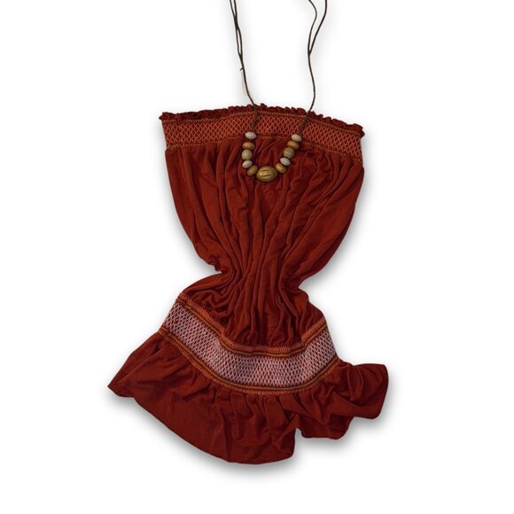 Boho Tube Top with Wooden Beading and Leather Strings | Large | American Rag - Picture 1 of 7